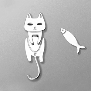 Pendientes de gato y pescado - Plata 925